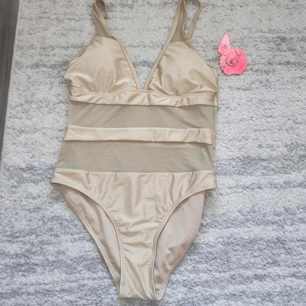 Nude Cream Gold One Piece Swimsuit
